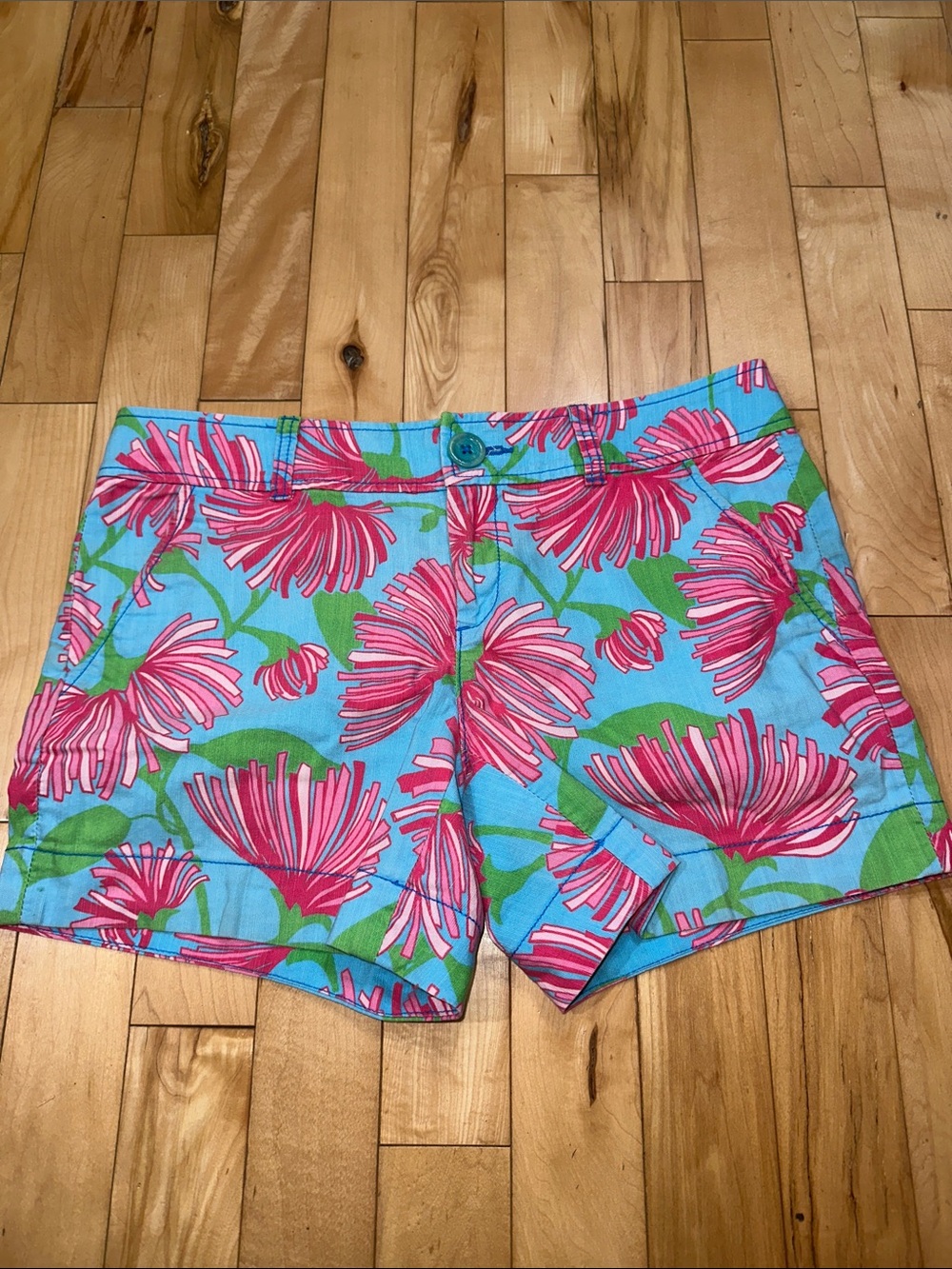 Lilly Pulitzer High-Waist Floral Shorts — Pink & Blue